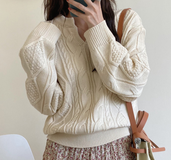 Thick Loose V-neck Knitted Pullover Sweaters