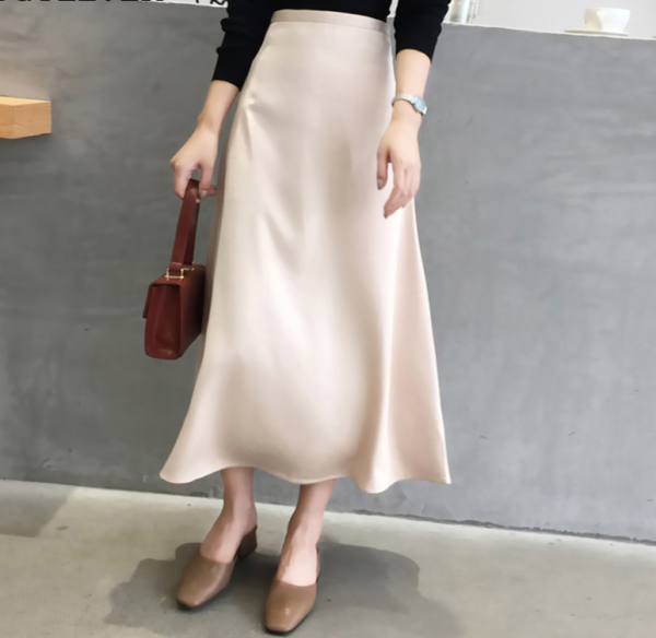 Elegant High Waist Zipper Mid-length Skirt