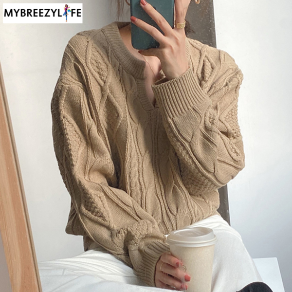 Thick Loose V-neck Knitted Pullover Sweaters