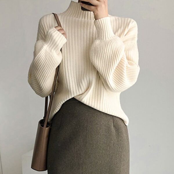 New Lantern Sleeve Turtleneck Loose Knitted Pullover