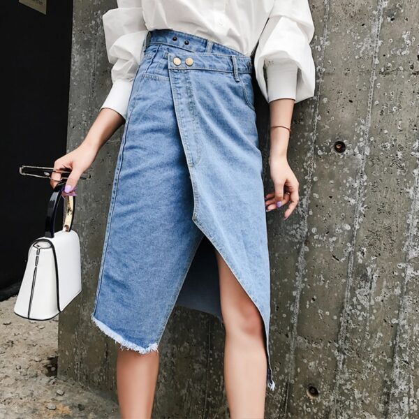 Casual High Waist Irregular Split Jeans Skirt