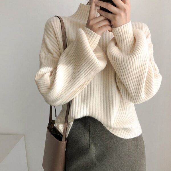 New Lantern Sleeve Turtleneck Loose Knitted Pullover