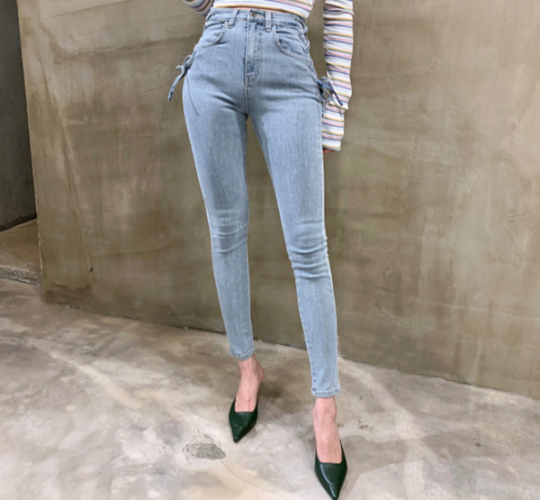 Chic Streetwear Lace-up Skinny Denim Jeans